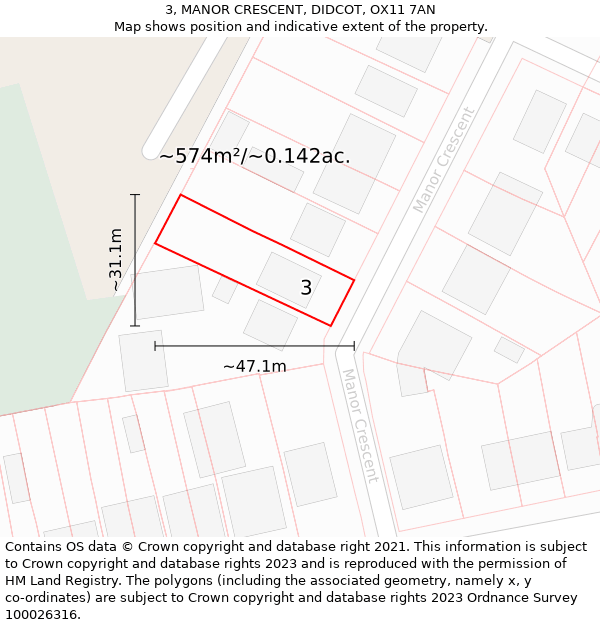 3, MANOR CRESCENT, DIDCOT, OX11 7AN: Plot and title map