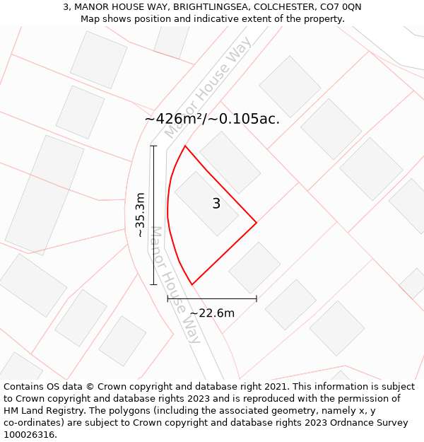 3, MANOR HOUSE WAY, BRIGHTLINGSEA, COLCHESTER, CO7 0QN: Plot and title map