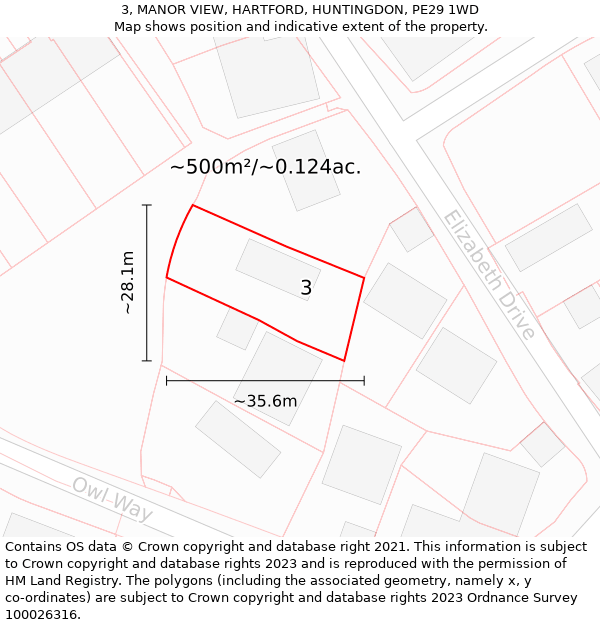 3, MANOR VIEW, HARTFORD, HUNTINGDON, PE29 1WD: Plot and title map