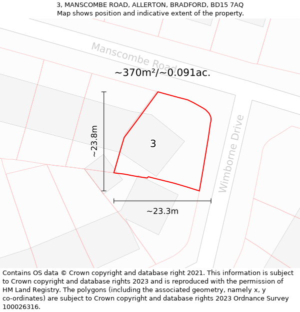 3, MANSCOMBE ROAD, ALLERTON, BRADFORD, BD15 7AQ: Plot and title map