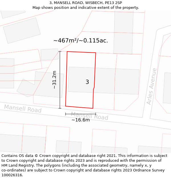 3, MANSELL ROAD, WISBECH, PE13 2SP: Plot and title map