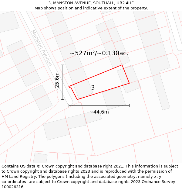 3, MANSTON AVENUE, SOUTHALL, UB2 4HE: Plot and title map