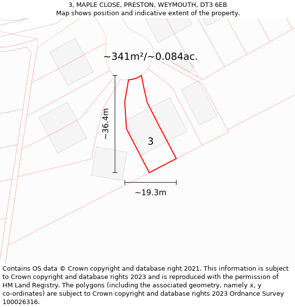 3, MAPLE CLOSE, PRESTON, WEYMOUTH, DT3 6EB: Plot and title map