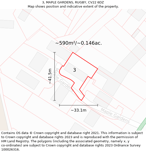 3, MAPLE GARDENS, RUGBY, CV22 6DZ: Plot and title map