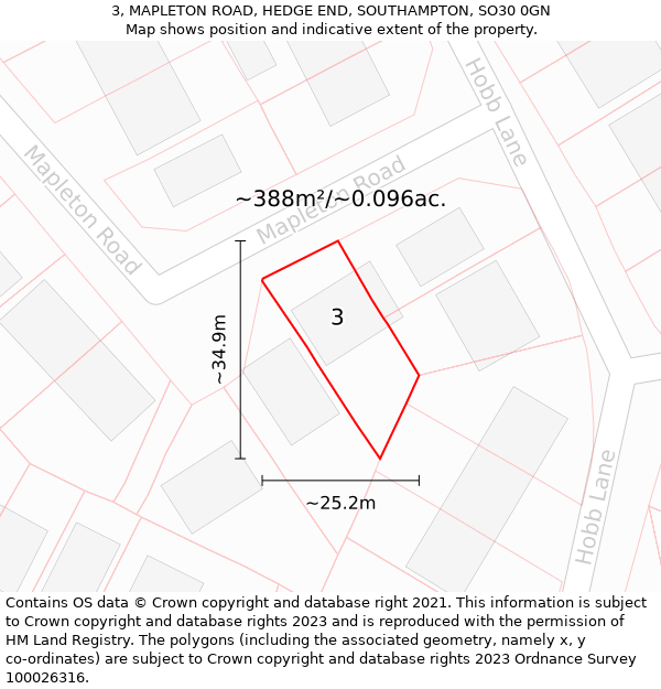 3, MAPLETON ROAD, HEDGE END, SOUTHAMPTON, SO30 0GN: Plot and title map