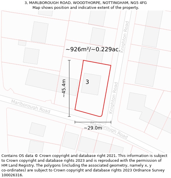 3, MARLBOROUGH ROAD, WOODTHORPE, NOTTINGHAM, NG5 4FG: Plot and title map