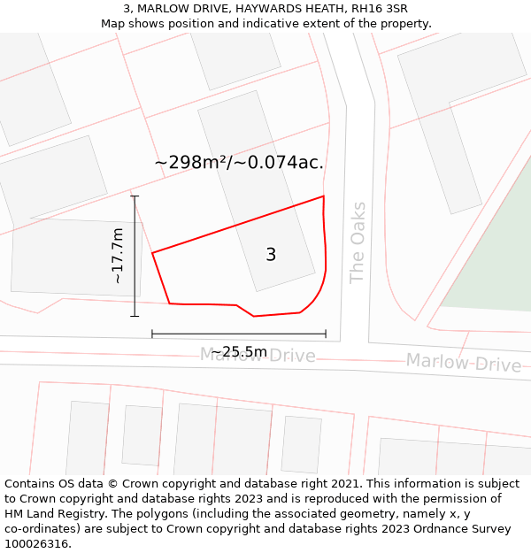 3, MARLOW DRIVE, HAYWARDS HEATH, RH16 3SR: Plot and title map