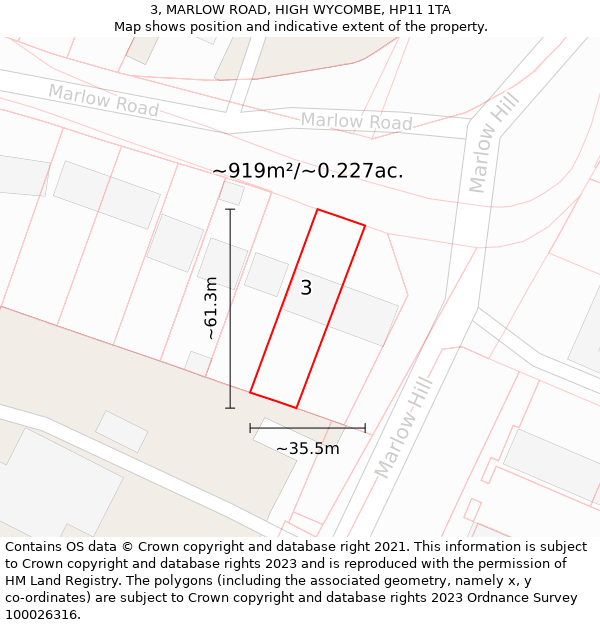 3, MARLOW ROAD, HIGH WYCOMBE, HP11 1TA: Plot and title map