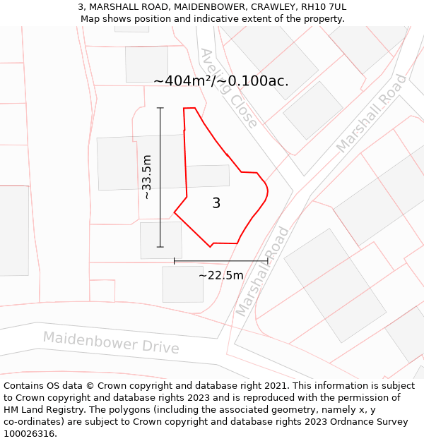 3, MARSHALL ROAD, MAIDENBOWER, CRAWLEY, RH10 7UL: Plot and title map