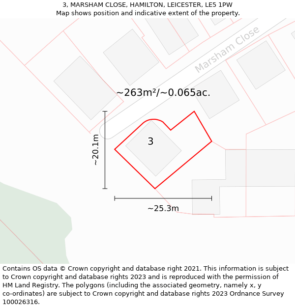 3, MARSHAM CLOSE, HAMILTON, LEICESTER, LE5 1PW: Plot and title map