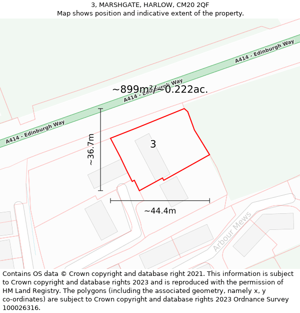 3, MARSHGATE, HARLOW, CM20 2QF: Plot and title map