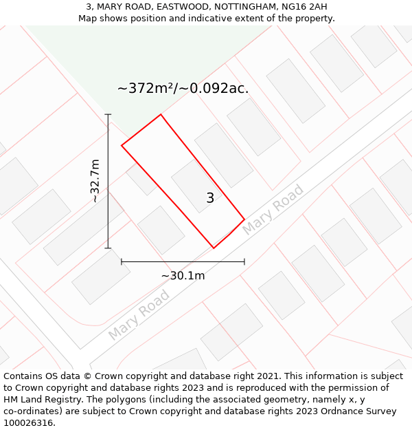 3, MARY ROAD, EASTWOOD, NOTTINGHAM, NG16 2AH: Plot and title map