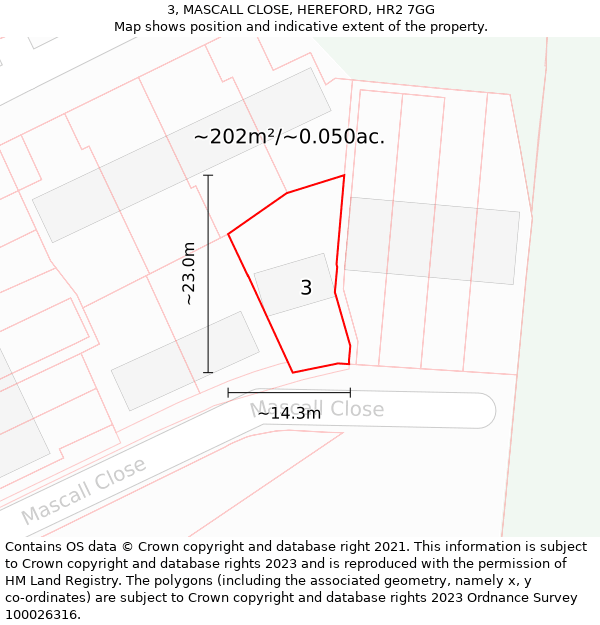 3, MASCALL CLOSE, HEREFORD, HR2 7GG: Plot and title map