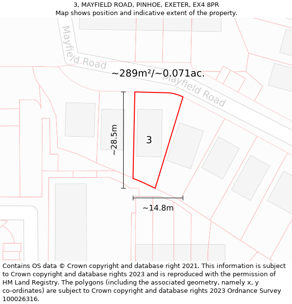 3, MAYFIELD ROAD, PINHOE, EXETER, EX4 8PR: Plot and title map