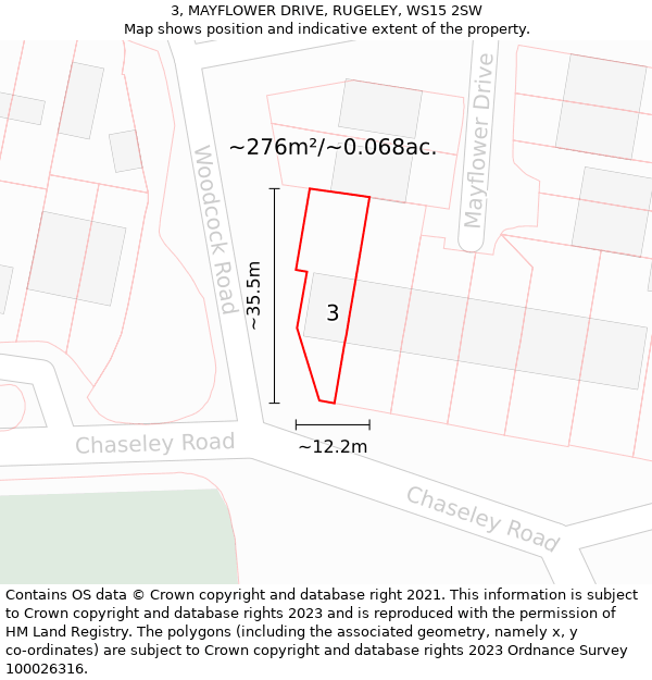 3, MAYFLOWER DRIVE, RUGELEY, WS15 2SW: Plot and title map