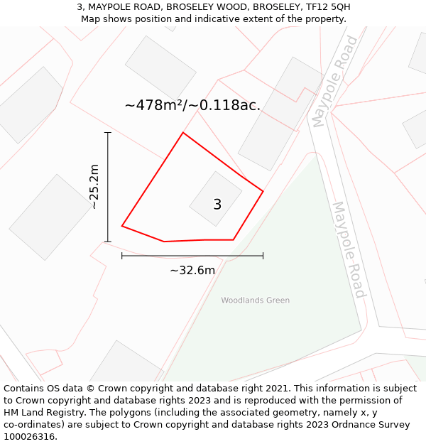 3, MAYPOLE ROAD, BROSELEY WOOD, BROSELEY, TF12 5QH: Plot and title map