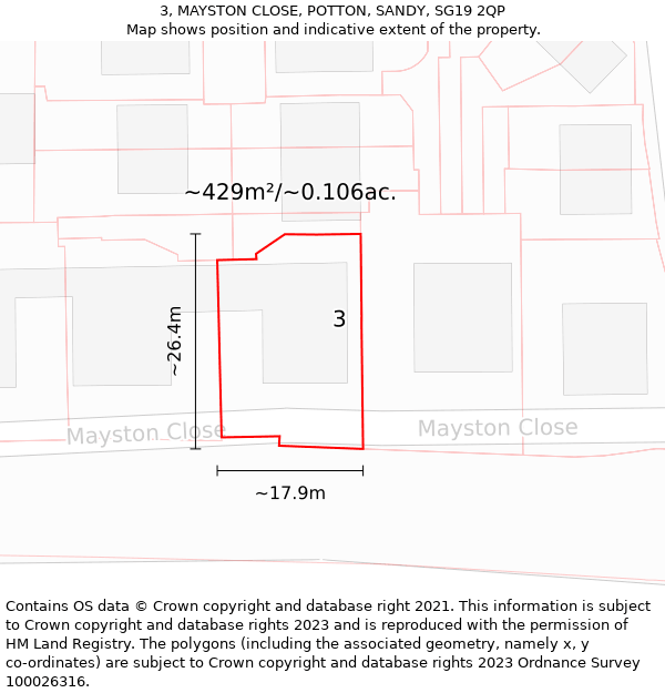 3, MAYSTON CLOSE, POTTON, SANDY, SG19 2QP: Plot and title map