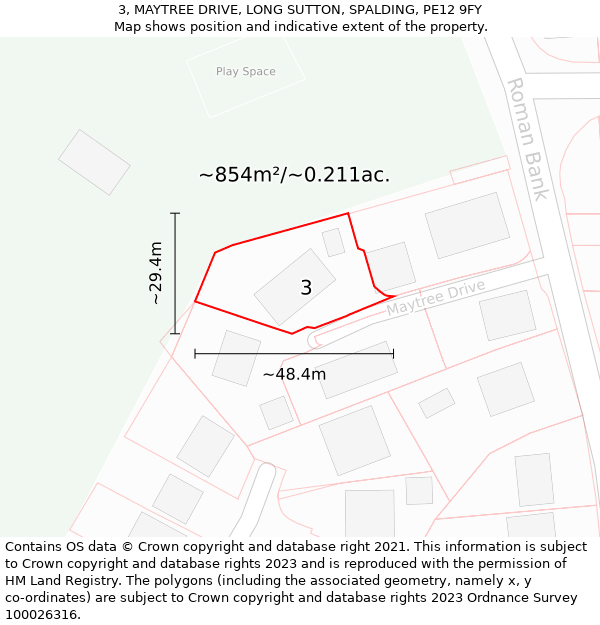 3, MAYTREE DRIVE, LONG SUTTON, SPALDING, PE12 9FY: Plot and title map