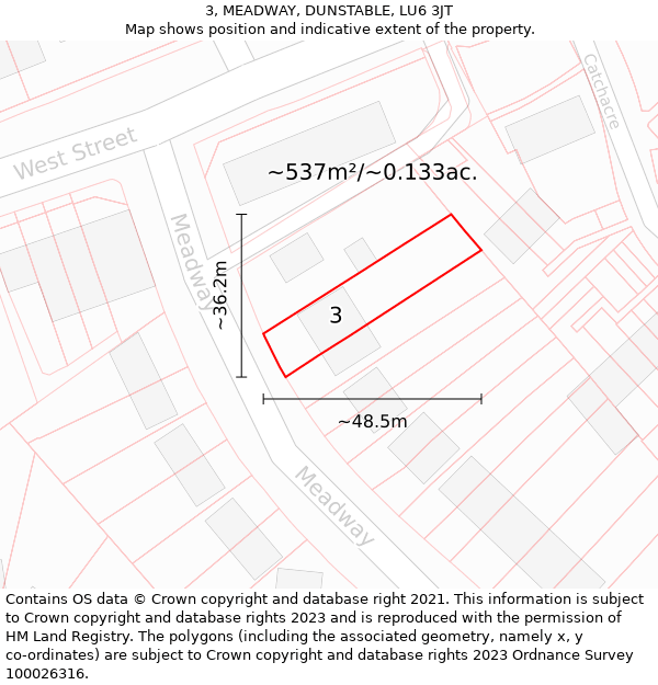 3, MEADWAY, DUNSTABLE, LU6 3JT: Plot and title map