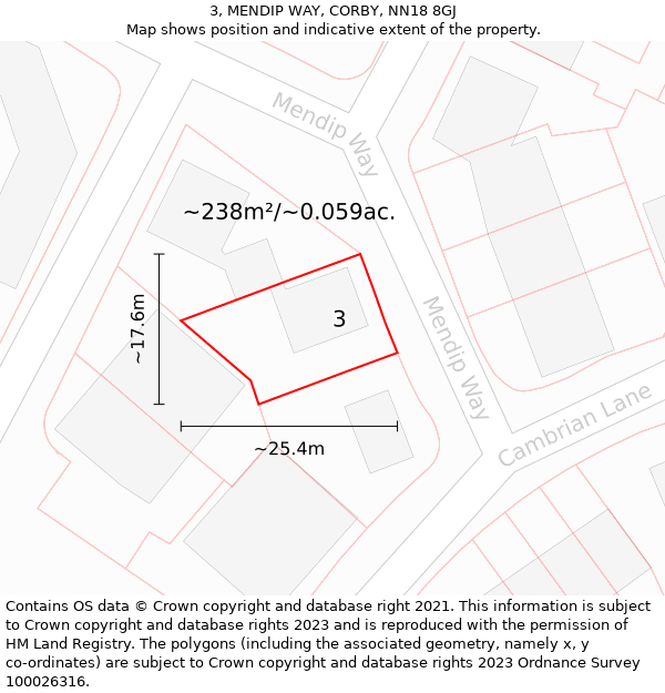 3, MENDIP WAY, CORBY, NN18 8GJ: Plot and title map