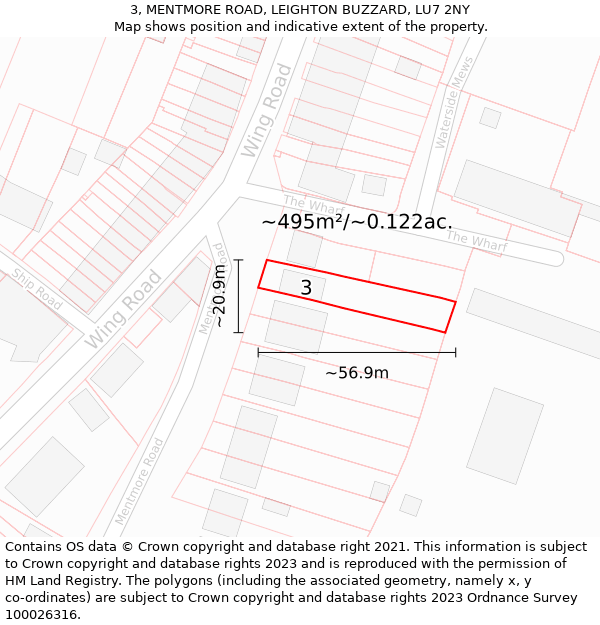 3, MENTMORE ROAD, LEIGHTON BUZZARD, LU7 2NY: Plot and title map