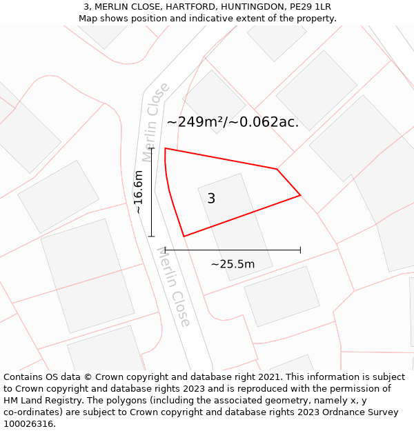 3, MERLIN CLOSE, HARTFORD, HUNTINGDON, PE29 1LR: Plot and title map