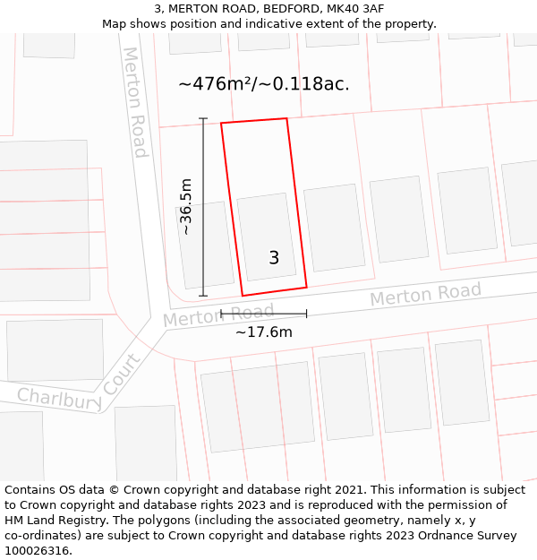 3, MERTON ROAD, BEDFORD, MK40 3AF: Plot and title map