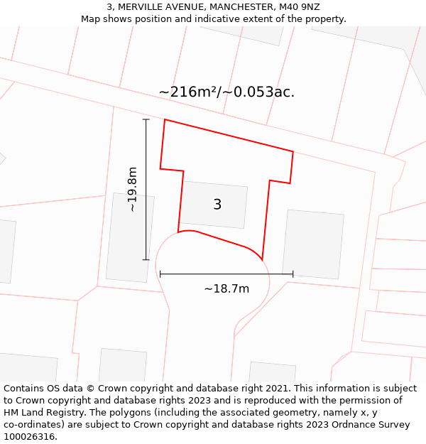 3, MERVILLE AVENUE, MANCHESTER, M40 9NZ: Plot and title map