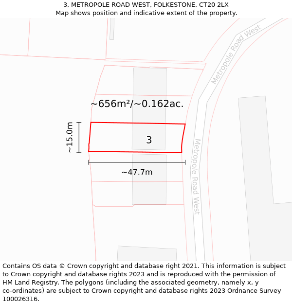 3, METROPOLE ROAD WEST, FOLKESTONE, CT20 2LX: Plot and title map