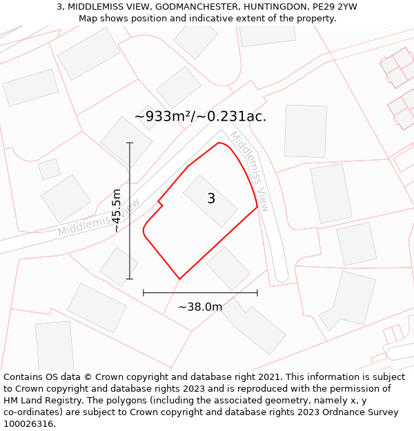 3, MIDDLEMISS VIEW, GODMANCHESTER, HUNTINGDON, PE29 2YW: Plot and title map