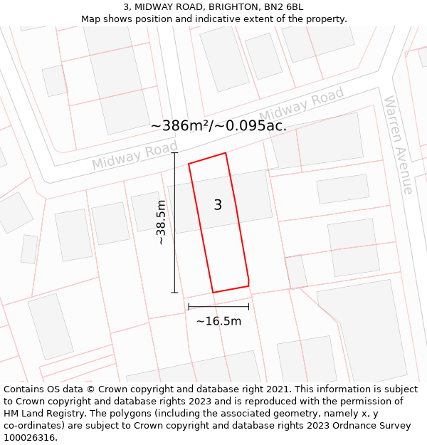 3, MIDWAY ROAD, BRIGHTON, BN2 6BL: Plot and title map