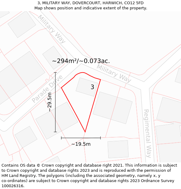 3, MILITARY WAY, DOVERCOURT, HARWICH, CO12 5FD: Plot and title map