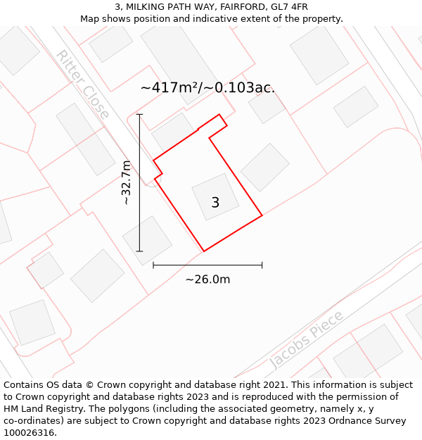 3, MILKING PATH WAY, FAIRFORD, GL7 4FR: Plot and title map