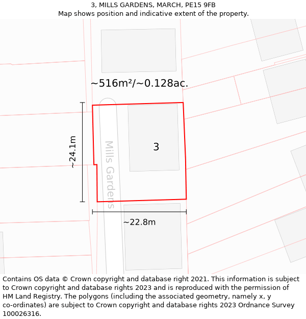 3, MILLS GARDENS, MARCH, PE15 9FB: Plot and title map