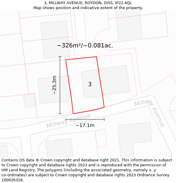 3, MILLWAY AVENUE, ROYDON, DISS, IP22 4QL: Plot and title map