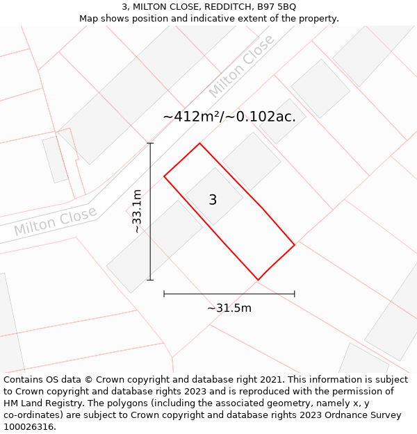 3, MILTON CLOSE, REDDITCH, B97 5BQ: Plot and title map