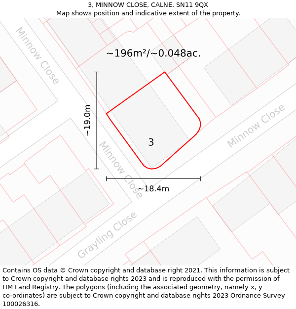 3, MINNOW CLOSE, CALNE, SN11 9QX: Plot and title map