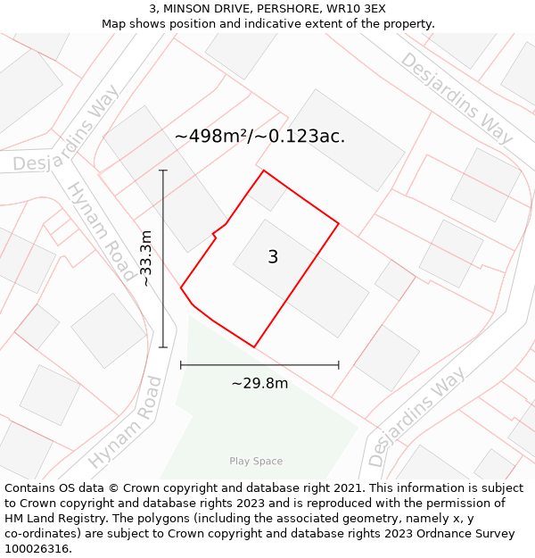 3, MINSON DRIVE, PERSHORE, WR10 3EX: Plot and title map