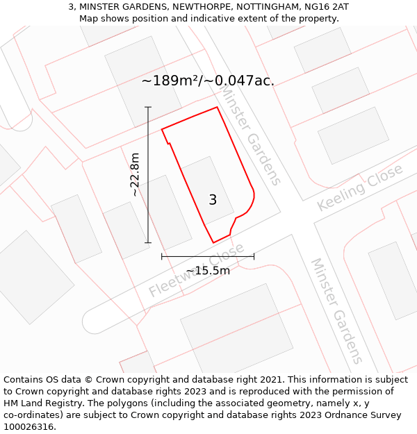 3, MINSTER GARDENS, NEWTHORPE, NOTTINGHAM, NG16 2AT: Plot and title map