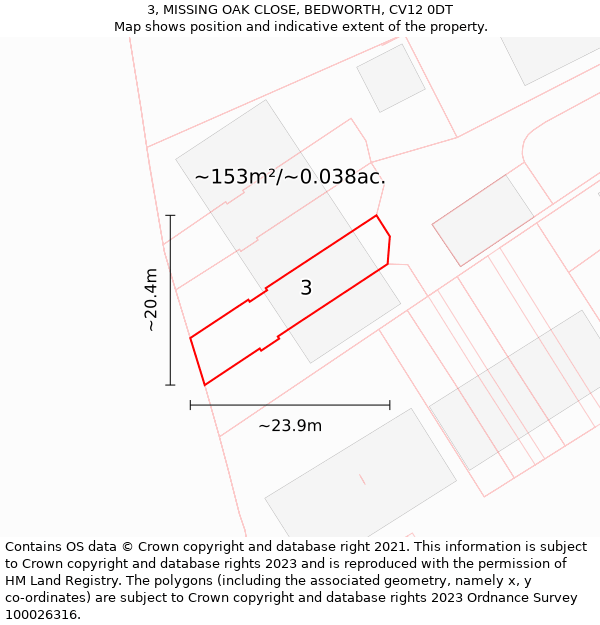 3, MISSING OAK CLOSE, BEDWORTH, CV12 0DT: Plot and title map