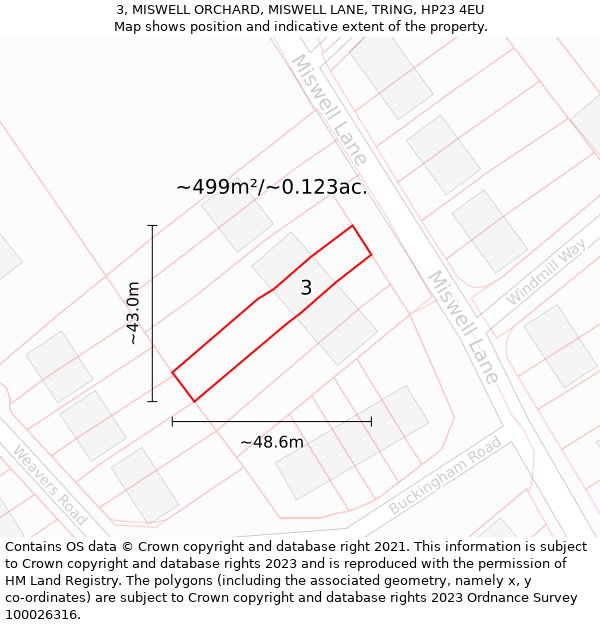 3, MISWELL ORCHARD, MISWELL LANE, TRING, HP23 4EU: Plot and title map