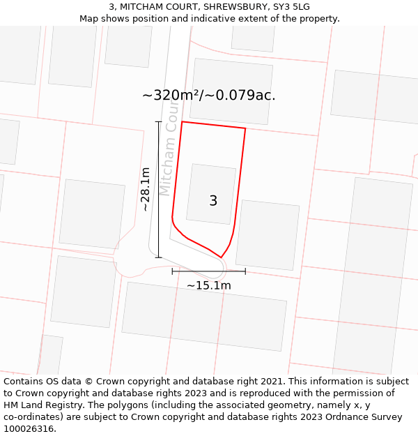 3, MITCHAM COURT, SHREWSBURY, SY3 5LG: Plot and title map