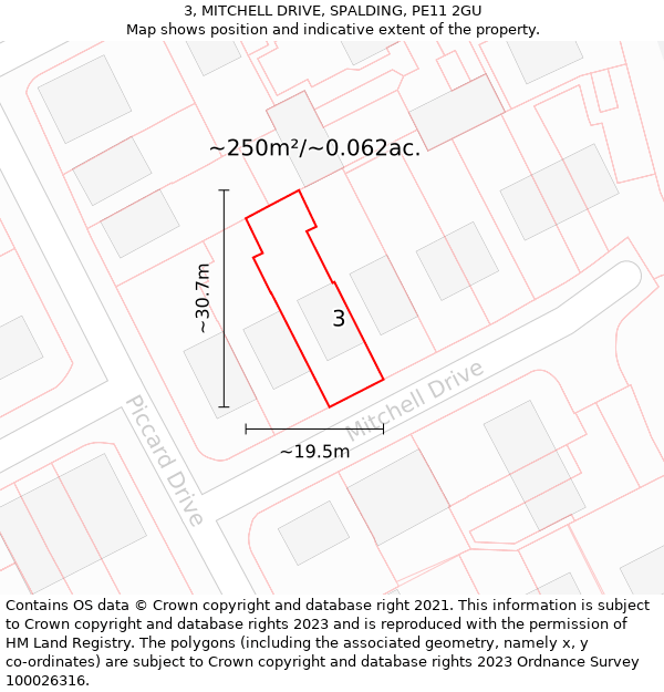 3, MITCHELL DRIVE, SPALDING, PE11 2GU: Plot and title map