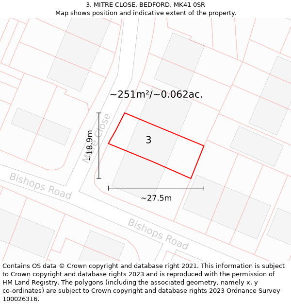 3, MITRE CLOSE, BEDFORD, MK41 0SR: Plot and title map