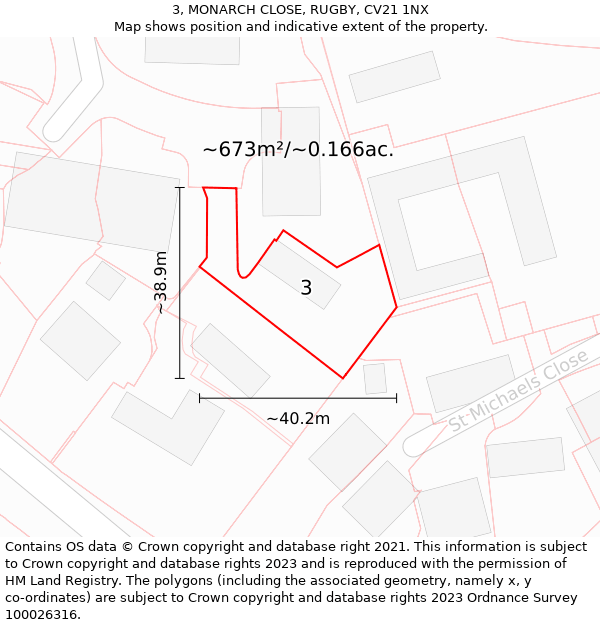 3, MONARCH CLOSE, RUGBY, CV21 1NX: Plot and title map