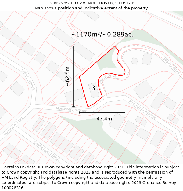 3, MONASTERY AVENUE, DOVER, CT16 1AB: Plot and title map