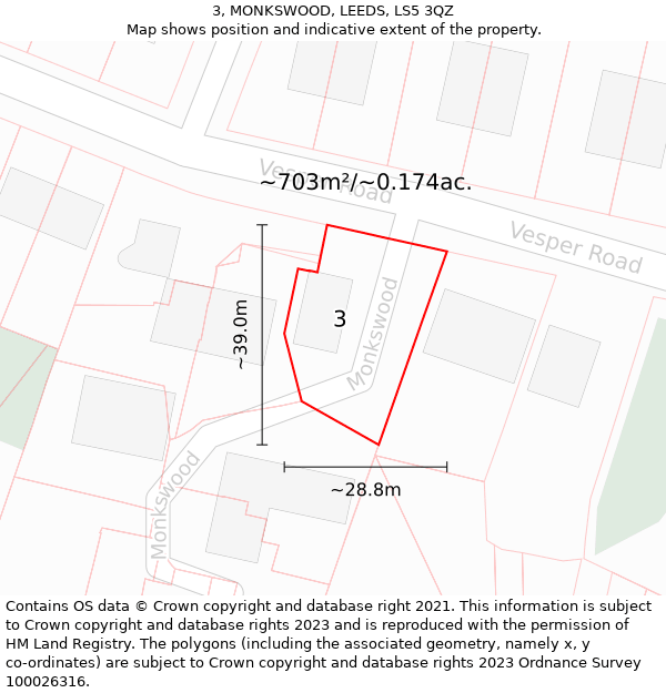 3, MONKSWOOD, LEEDS, LS5 3QZ: Plot and title map