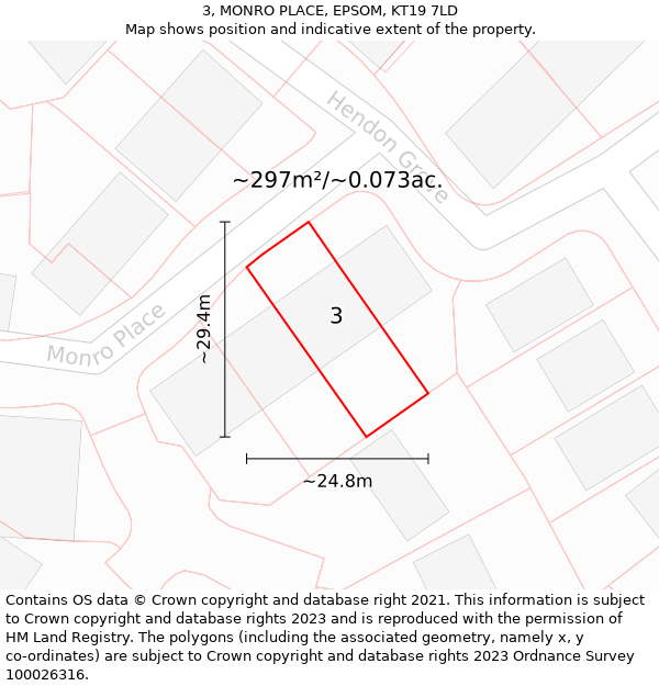 3, MONRO PLACE, EPSOM, KT19 7LD: Plot and title map