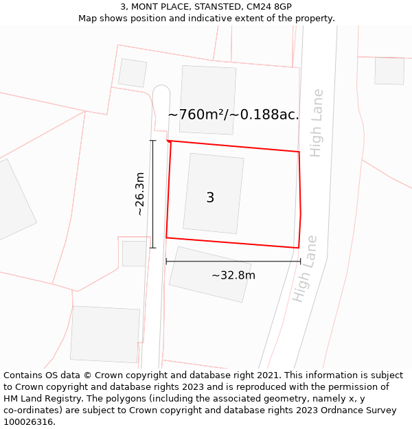 3, MONT PLACE, STANSTED, CM24 8GP: Plot and title map