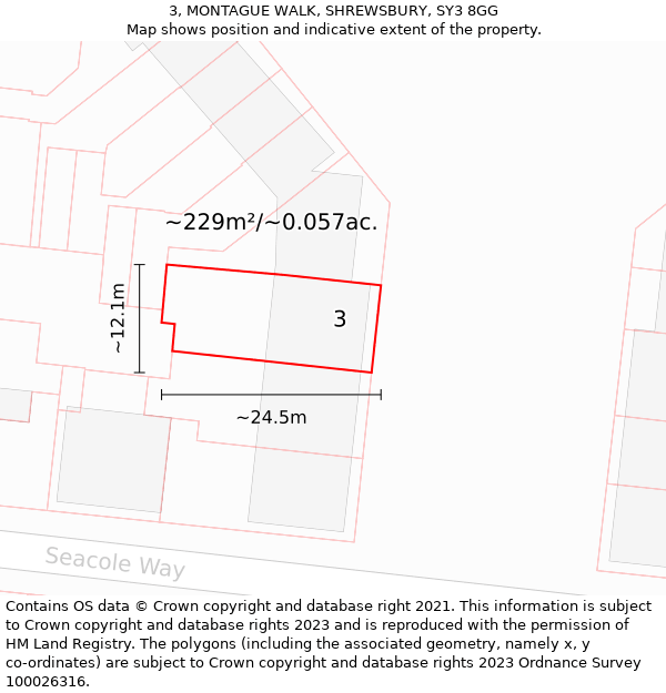 3, MONTAGUE WALK, SHREWSBURY, SY3 8GG: Plot and title map